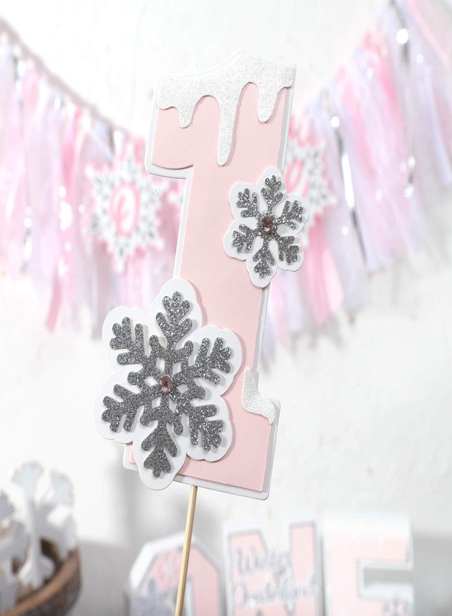 Agkvw Pink Snowflake One Cake Topper - Winter Onederland 1st Birthday Girl, Silver Snowflake Decorations - Image 4